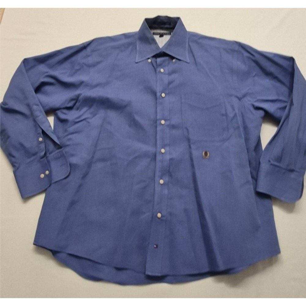 VTG Tommy Hilfiger men's original Oxford Blue Button up LS dress shirt LG (16)